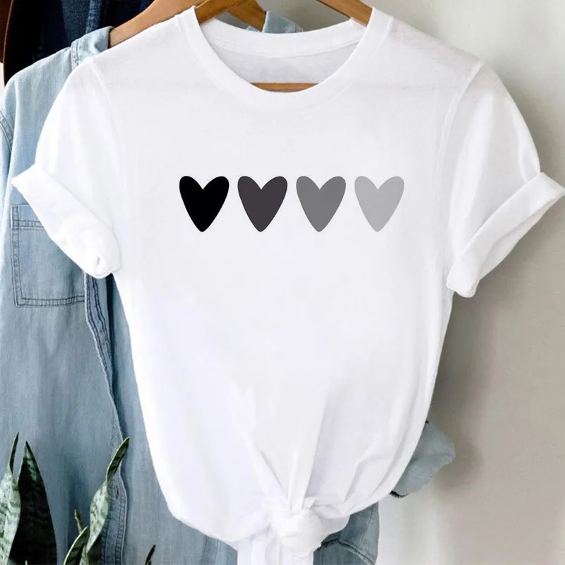 

T Shirt New Fashion Women T Shirt Four Heart Love Print Tops Female Ladies Harajuku Simple Design Tee Shirt Short Sleeve T-shirt