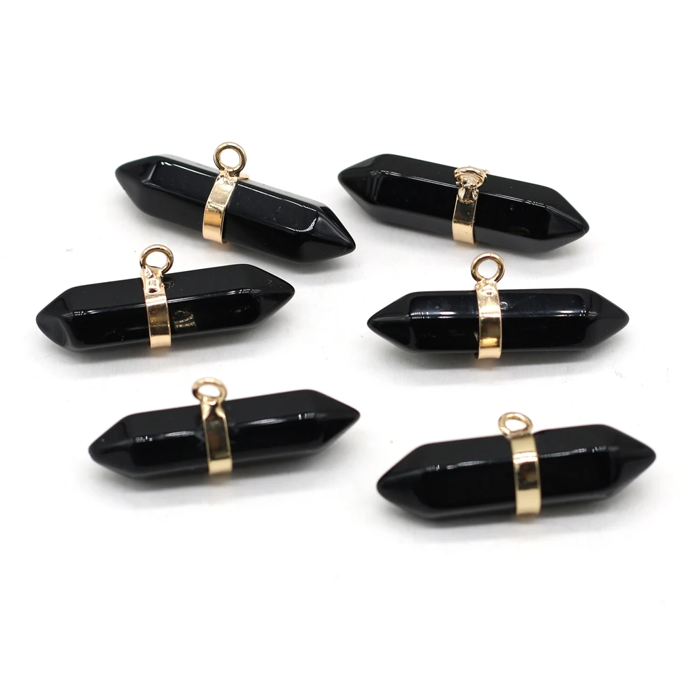 

Natural Stone Black Agate Two Pointed Gold Edging Pendant For Jewelry MakingDIY Necklace Earring Accessorie Gem Charm Gift Party