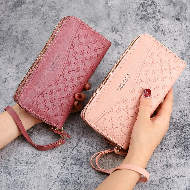 2022 New Wallet Women's Long Zip Wallet Fashion Embossing Large Capacity Mom Mobile Phone Coin Clutch