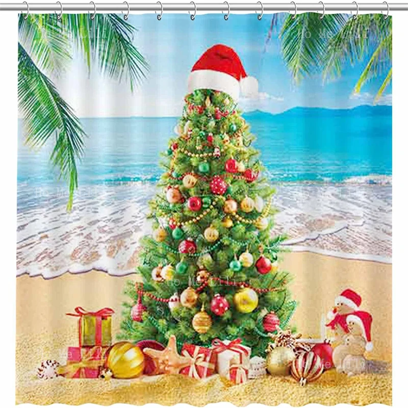 

Snowy Forest Winter Christmas Moon Snowman Shower Curtain Tropical Beach Xmas In July New Year Home Bathtubs Bathroom Decor