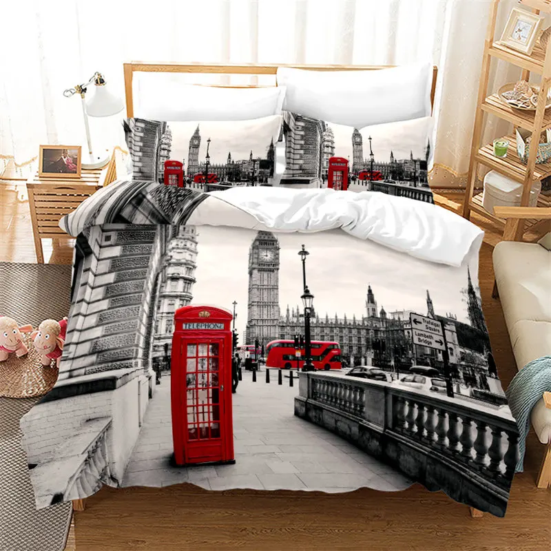 

Cityscape Duvet Cover Set Europe Building Bedding Set Paris City Night 3D Print Comforter Cover Full King For Kids Adults Decor