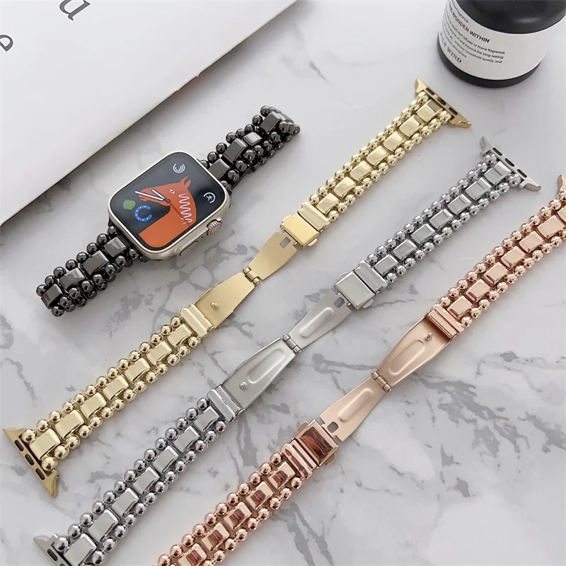 

Newest Bead Metal Stainless Steel Watchbands for iwatch Series Ultra 8 7 49mm 44mm 45mm Love Innovative Strap for Apple Watch