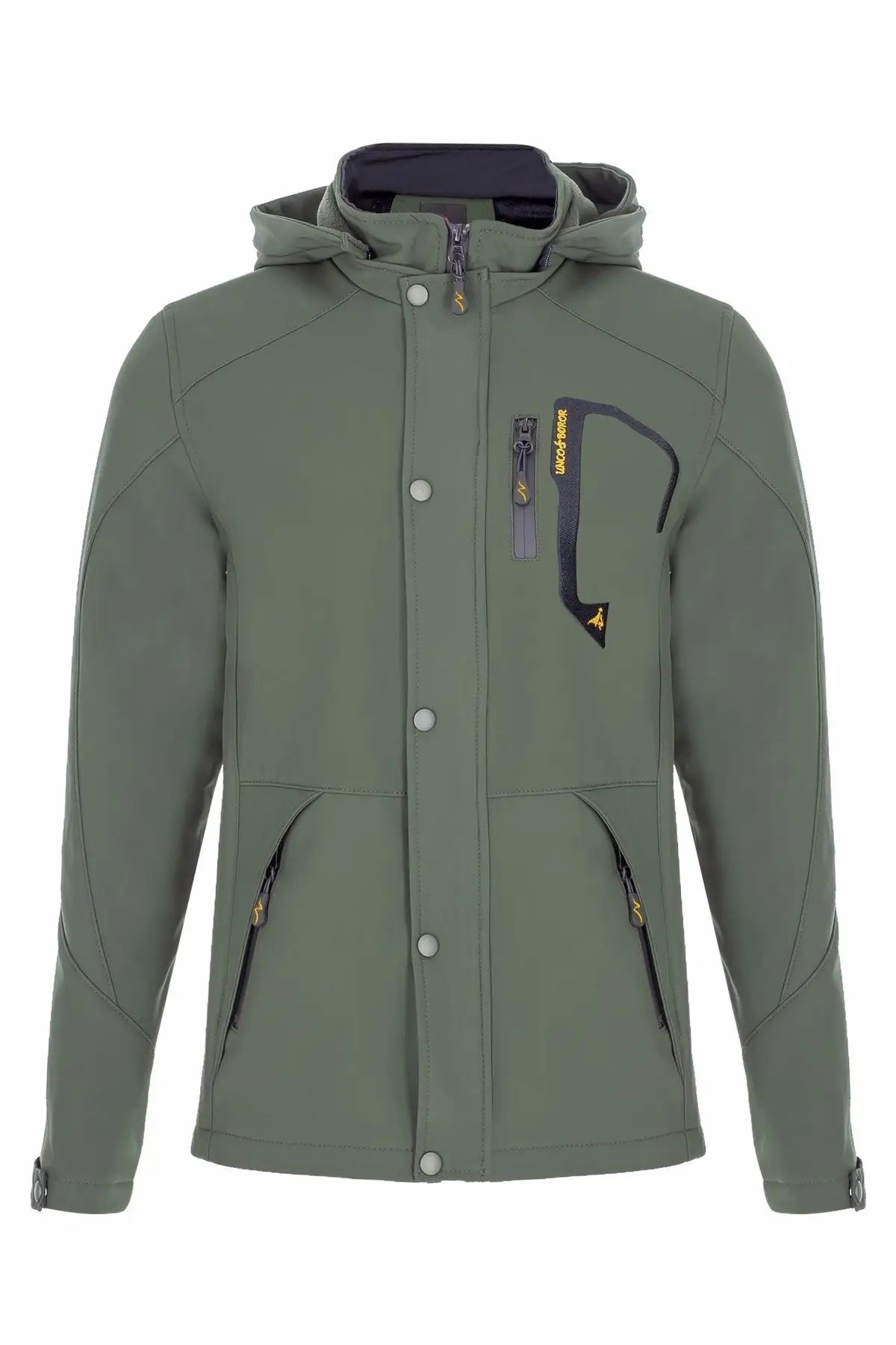Men's Khaki Green Softshell Ici Shearling Inner Pockets Waterproof And Windproof Coat