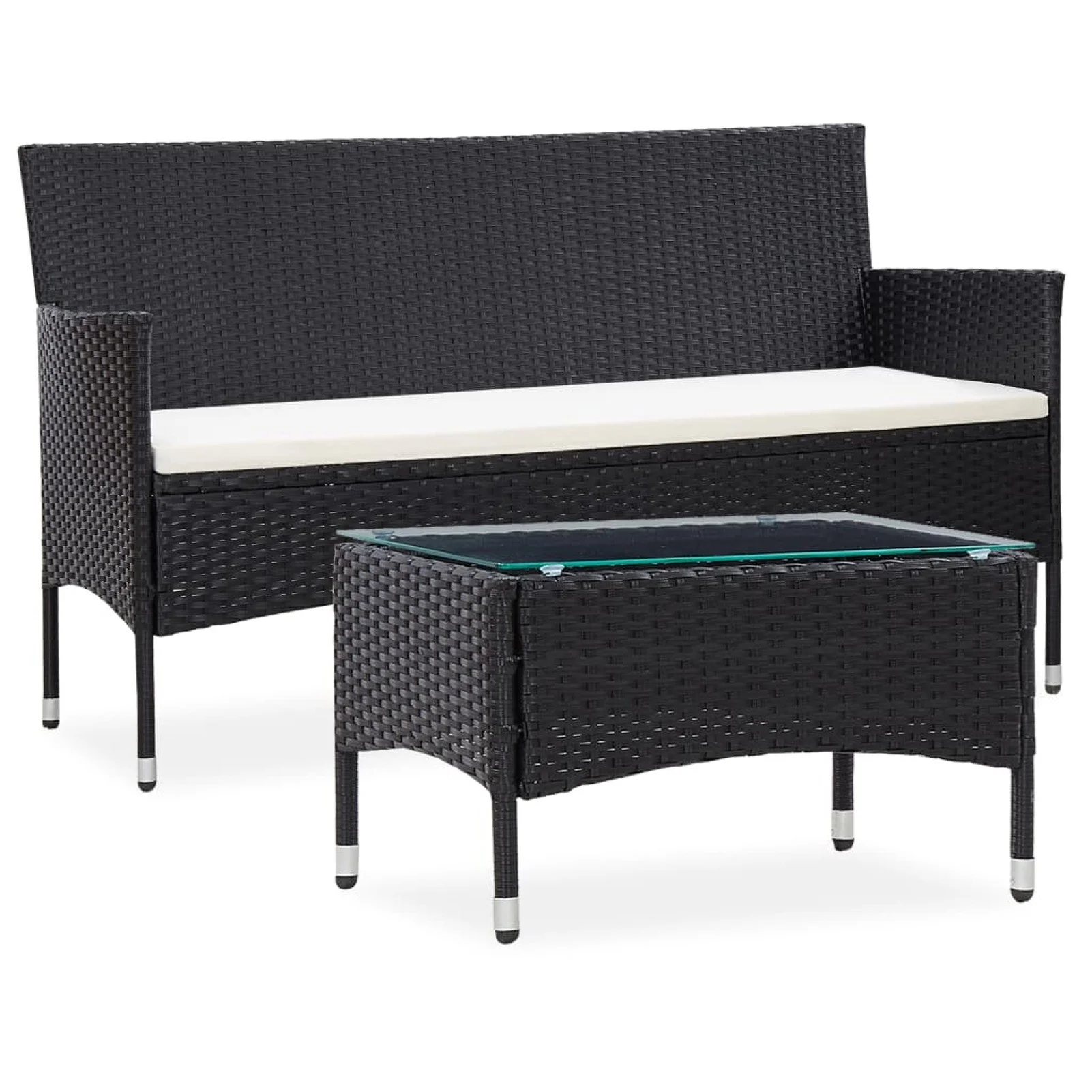 

2 Piece Garden Lounge Set with Cushion Poly Rattan Black