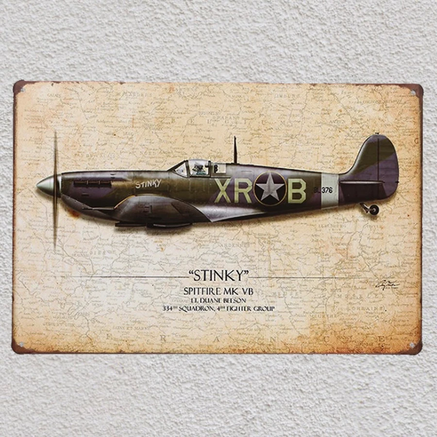 

Spitfire Stinky Air Plane War Tin Plate Sign Wall Man Cave Decoration Man Cave Art Poster Metal Plaques Vintage Outdoor Decor