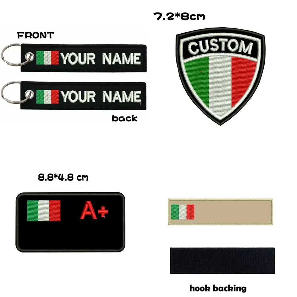 Custom italy army tactical name tag patch personalized blood A+ B+ O+ | Patches