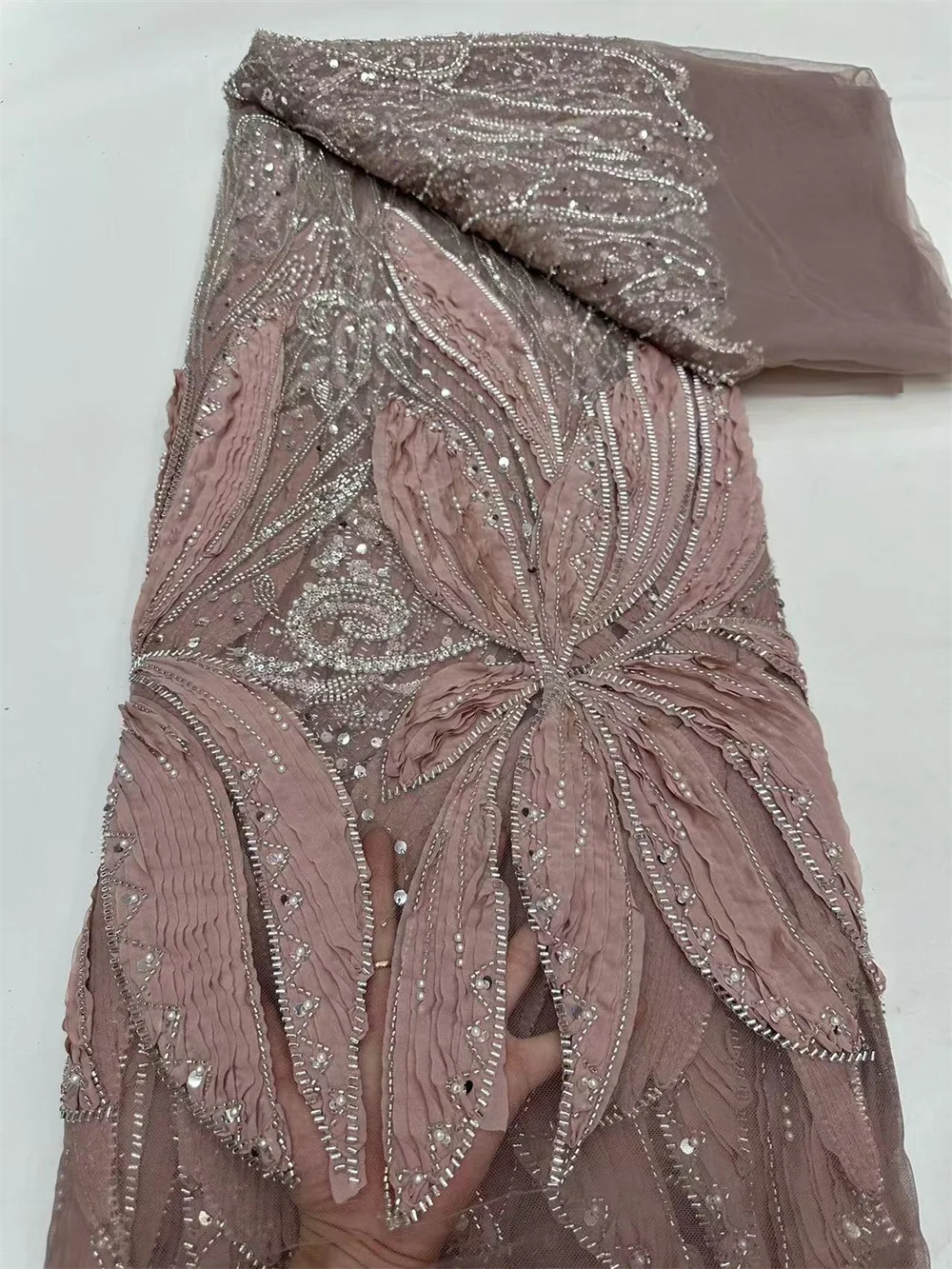 Новейшее высокое качество африканский нигерийский тюль кружевная ткань бусины