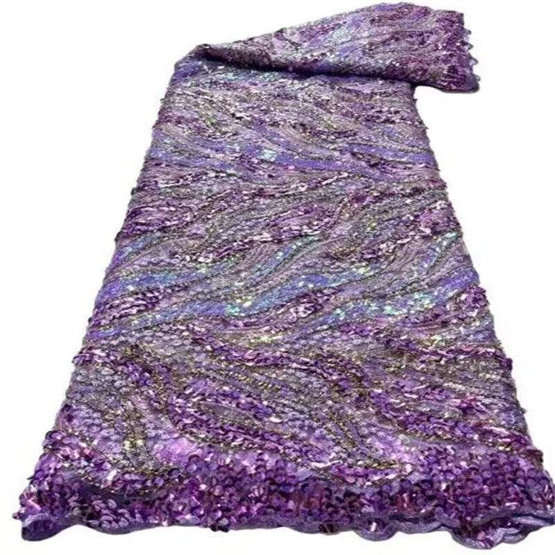 

Нигерийская африканская кружевная ткань с блестками, фиолетовая Высококачественная кружевная ткань, французский тюль, кружевная ткань 2023, синее кружево для стандартного платья