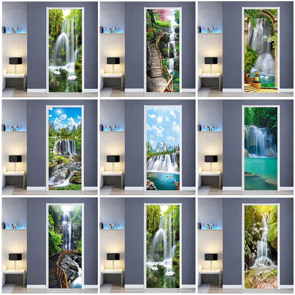 

Landscape Door Sticker Self-adhesive Waterproof Modern Scenery Wallpaper 3D Bedroom Living Room Decor Photo Mural Renew