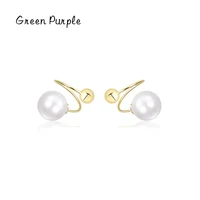 real s925 sterling silver pearl geometric design stud earrings for women trendy bright simple earrings fine jewelry luxury gift