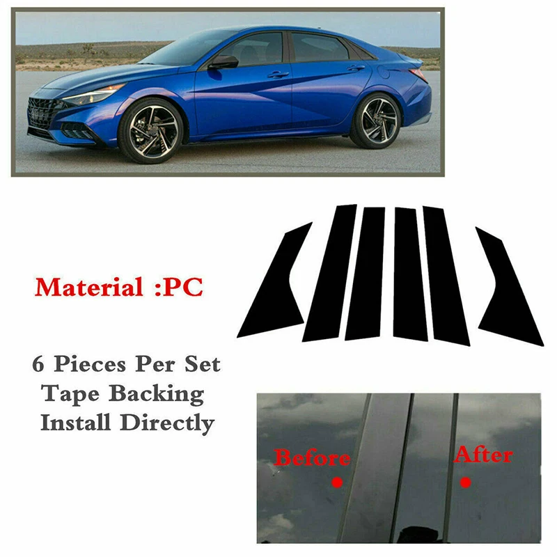 

6Pcs/Set Car Pillar Posts Glossy Piano Black Decoration for Hyundai Elantra 2021-2023 Door Window Molding Cover Trims Stickers