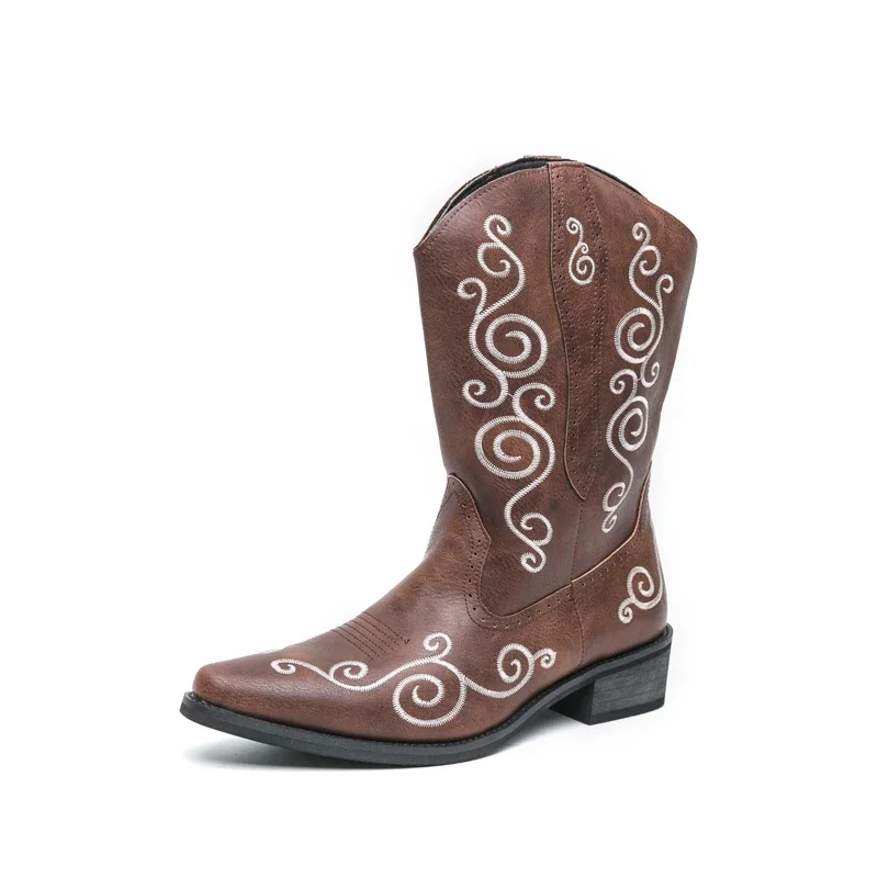 Брендовые ковбойские сапоги в стиле вестерн для мужчин винтажные ботинки до