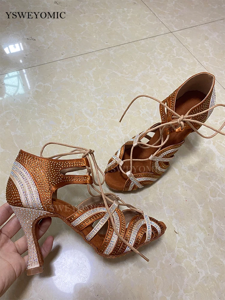 Dance Shoes For Girls Ballroom Latin Dance Shoes Woman With Rhinestones Salsa Tango Shoes Mixed Color Women's Latin Salsa Shoes