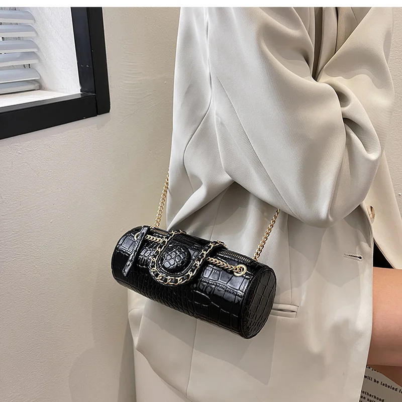 Small Chain Barrel Shaped PU Leather Bags for Women 2023 Fashion New Women's Luxury Designer Handbag Shoulder Crossbody Bags