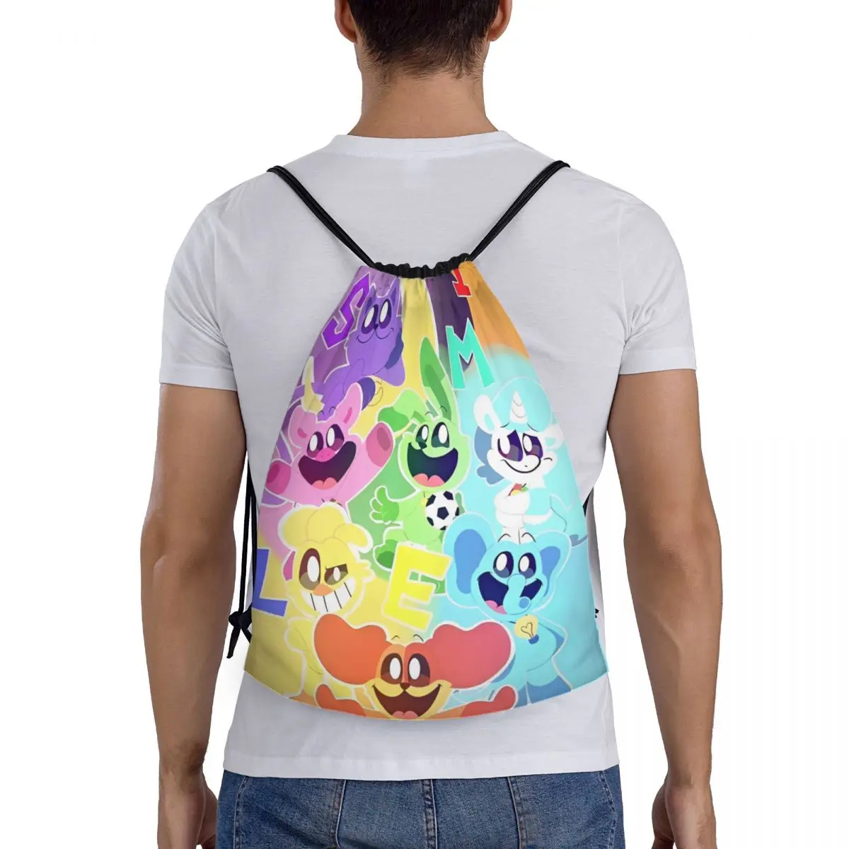 Улыбающееся животное рюкзак на шнурке из аниме спортивная сумка для