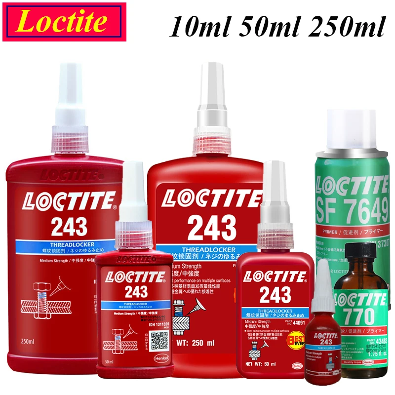 

10ml 50ml 250ml Loctite 243 Medium Viscosity Thread Glue Screw Fastening Sealing Adhesive Loctite SF 7649 770 Curing Accelerator