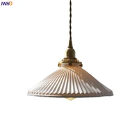 iwhd janpanese style ceramic led pendant lighting fixture e14 copper socket bedroom living room light nordic modern hanging lamp