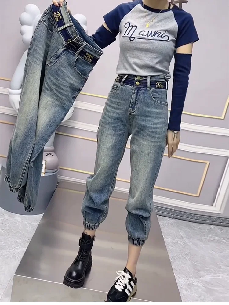 Y2k Large Size Jeans Women's Summer Thin Model 2023 New Bunched Feet Haren Pants Fat Mm Thin Straight Dad Pants S-4xl 40-100kg