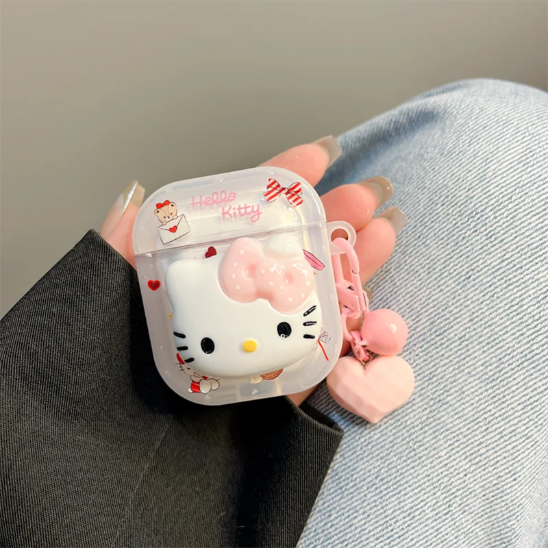 Чехол Hello Kitty для AirPods4 прозрачный милый чехол с бантом творческой личности