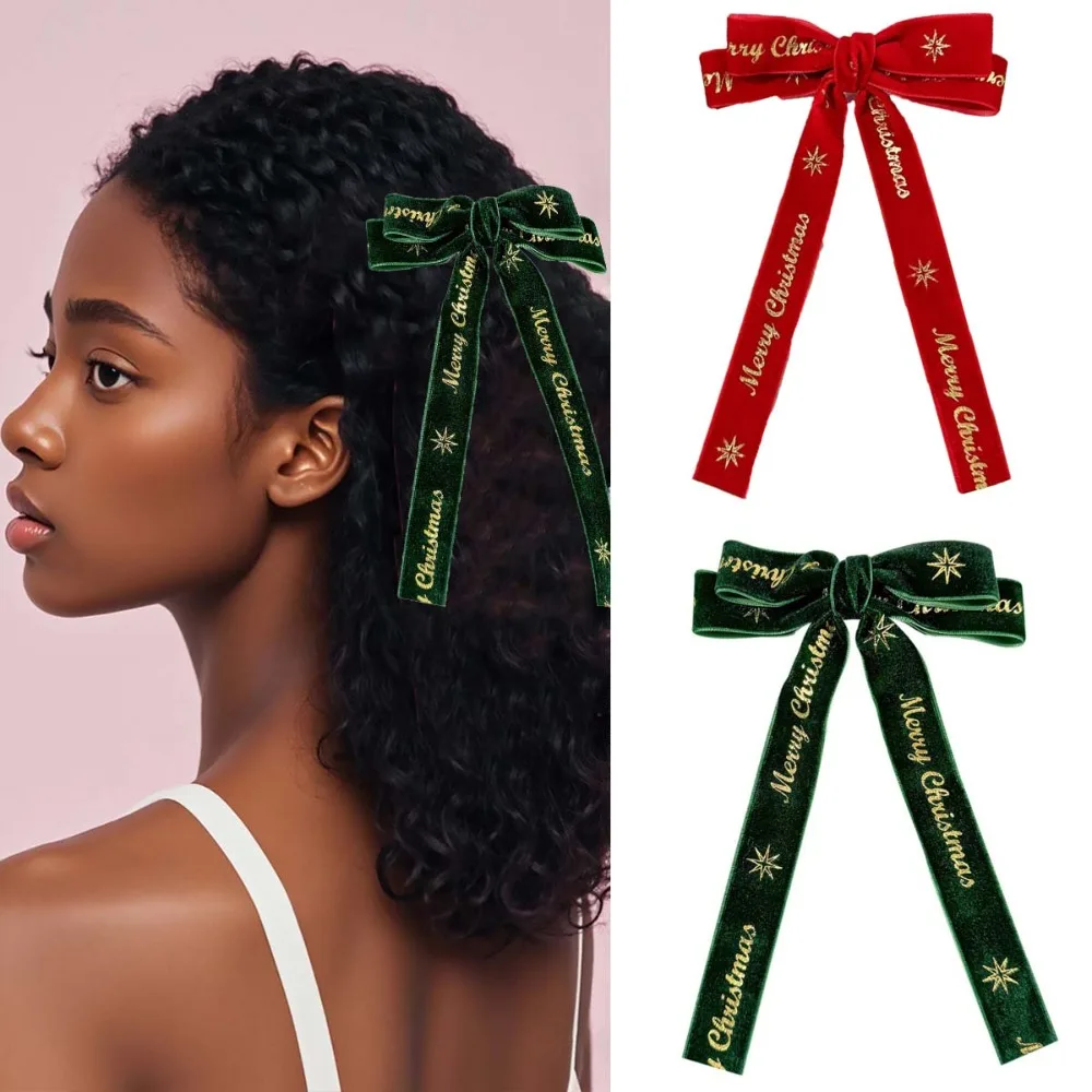 Элегантная рождественская заколка для волос из сплава милый зеленый бант