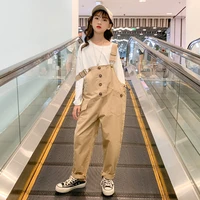 spring summer girl bib pants solid color casual jumpsuits teenage streetwear drawstring waist fashion cotton suspenders overalls