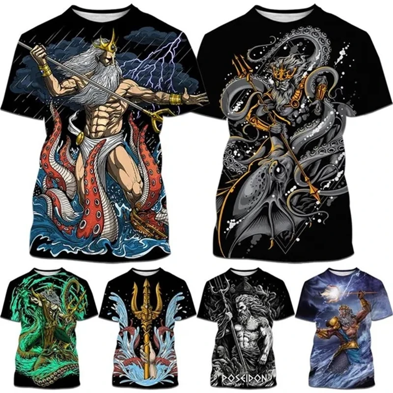 

Greek Mythology Poseidon Art 3D Printed T-Shirt Men's Fashion Personalized Short Sleeve O Neck Casual T Shirt Streetwear Tees