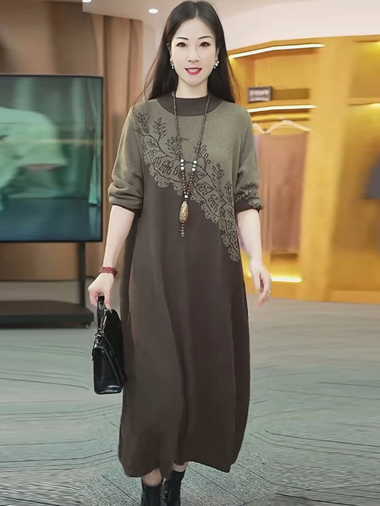 Осенне-зимнее платье женское новое трикотажное базовое с длинными рукавами