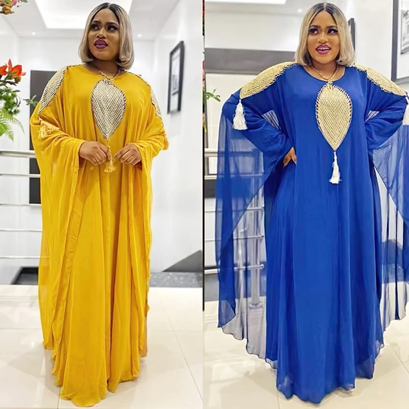 Sequins Embroidery Muslim Robe African Women Long Dress Abaya Dubai Chiffon Caftan Dresses Moroccan Kaftan Islamic Clothing