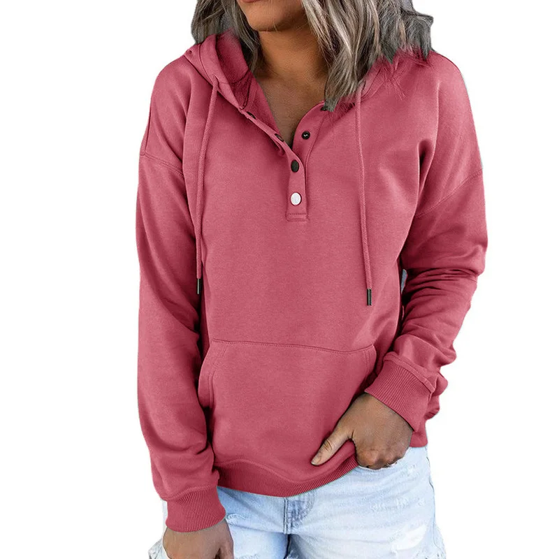 

Hoodie Women's Solid Color Loose Pullover Casual Button Hoodie Sweatshirt Sweatshirt Clothes Women Hoodies Harajuku Hoodie
