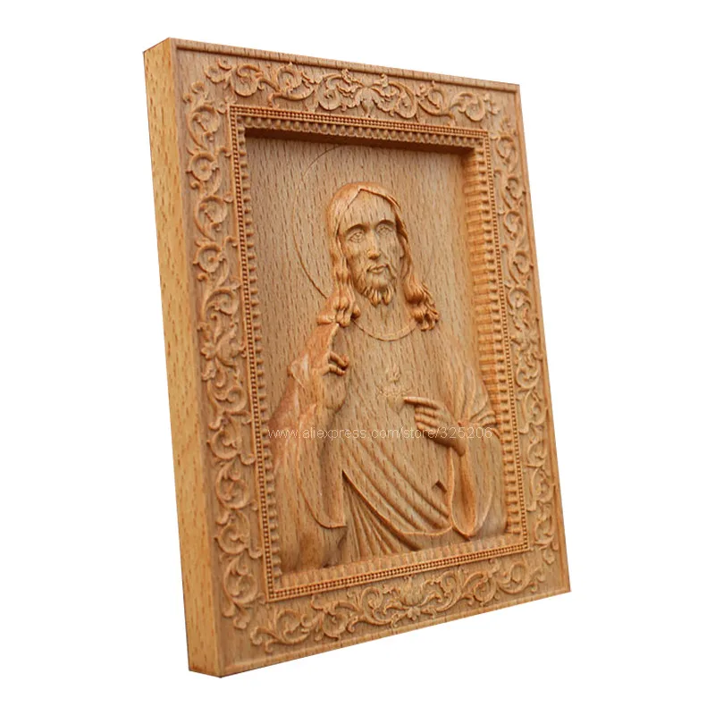 

Embossed Wood Carving Jesus Statue Photo Frame Home Praying Catholic Crafts Decoration