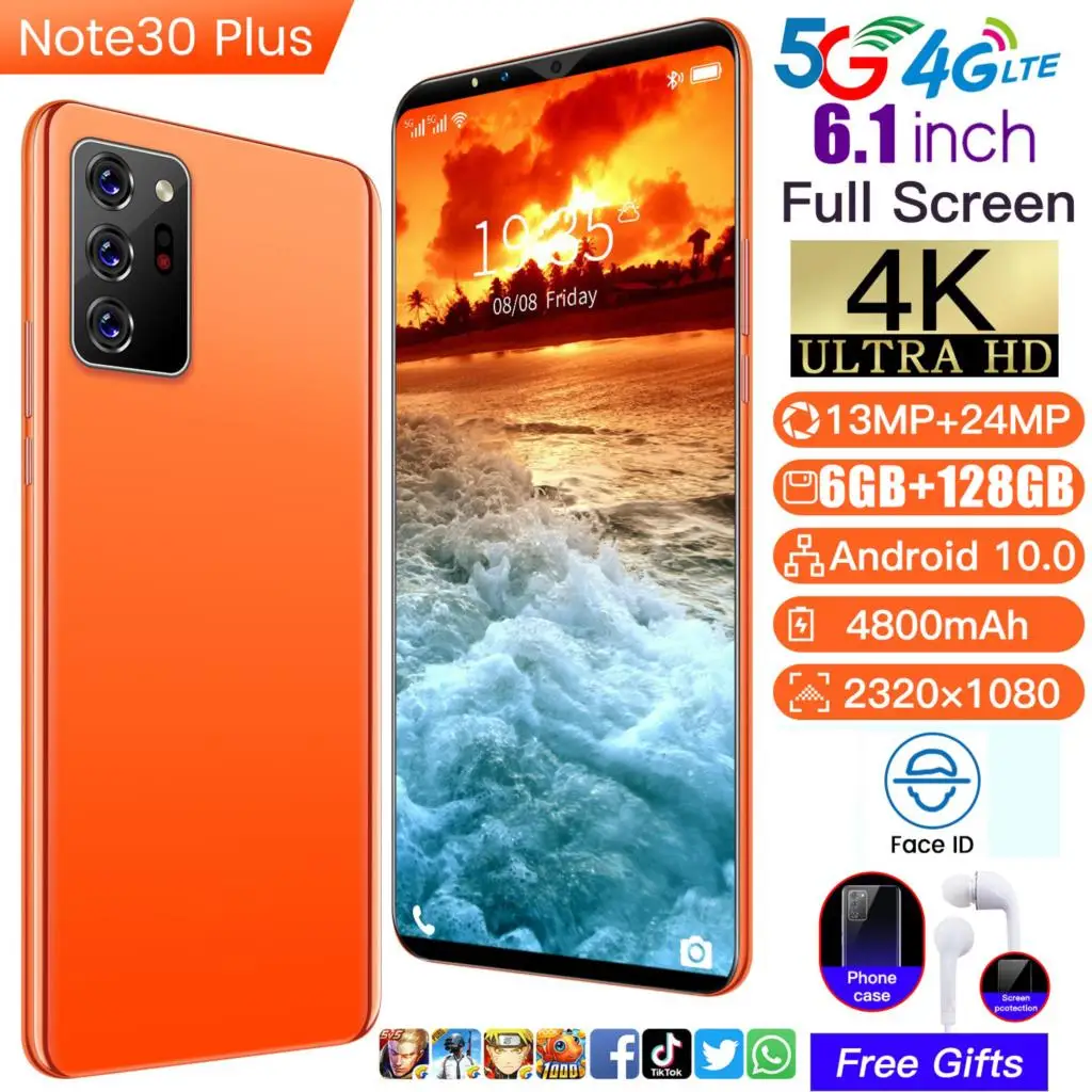 

2022 NEW 6.1Inch Note30 Plus 5G Smartphone Global Version 4800mAh FullScreen Android Celular 6+128GB 13+24MP Mobile Phone Cheap