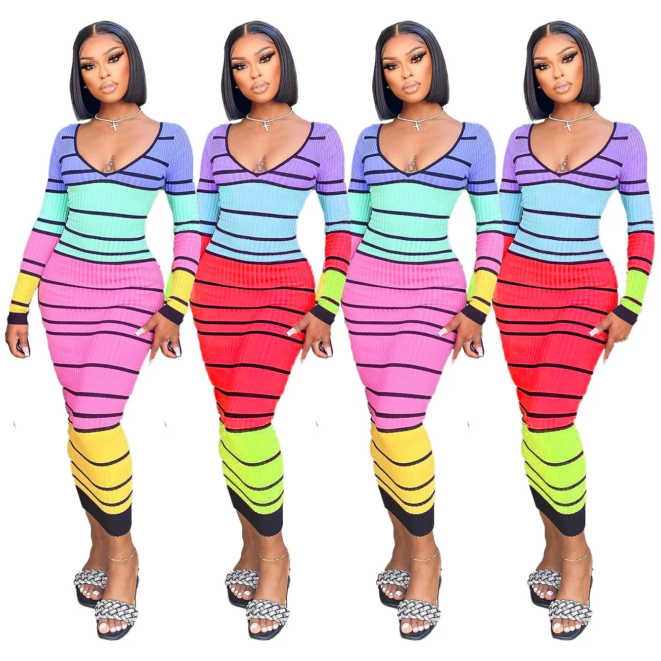 

Hot Selling Elegant Women's Dresses for Party 2022 Sexy New Women Autumn Winter Positioning Print Striped Lace-up Bodycon Dress
