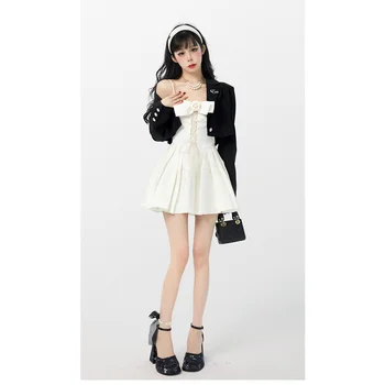 Women's Dress Apricot Short Skirt Spring French Fashion Suspender Dress Women's Bow Chic Design Ball Gown Camisole Dress White 1