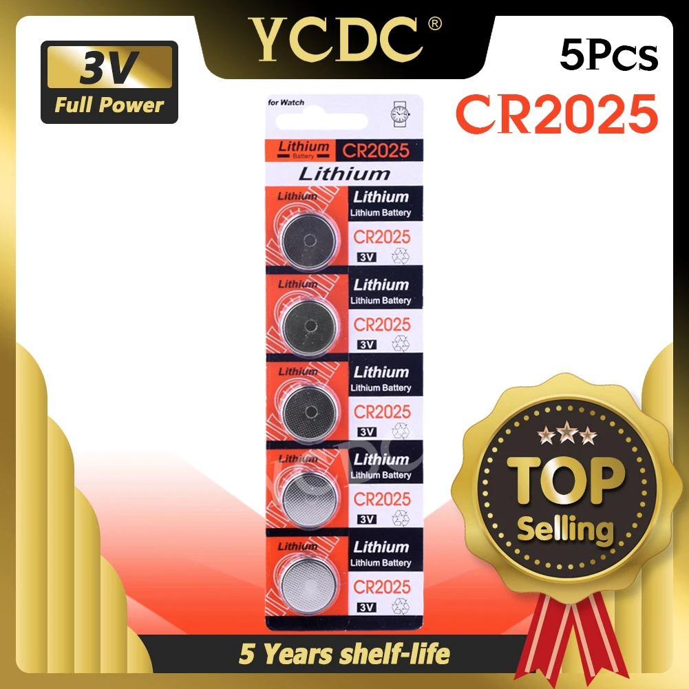 

YCDC 5Pcs CR2025 Button Cell Batteries DL2025 BR2025 KCR2025 Lithium Coin Battery 3V CR 2025 For Watch Electronic Toy Remote