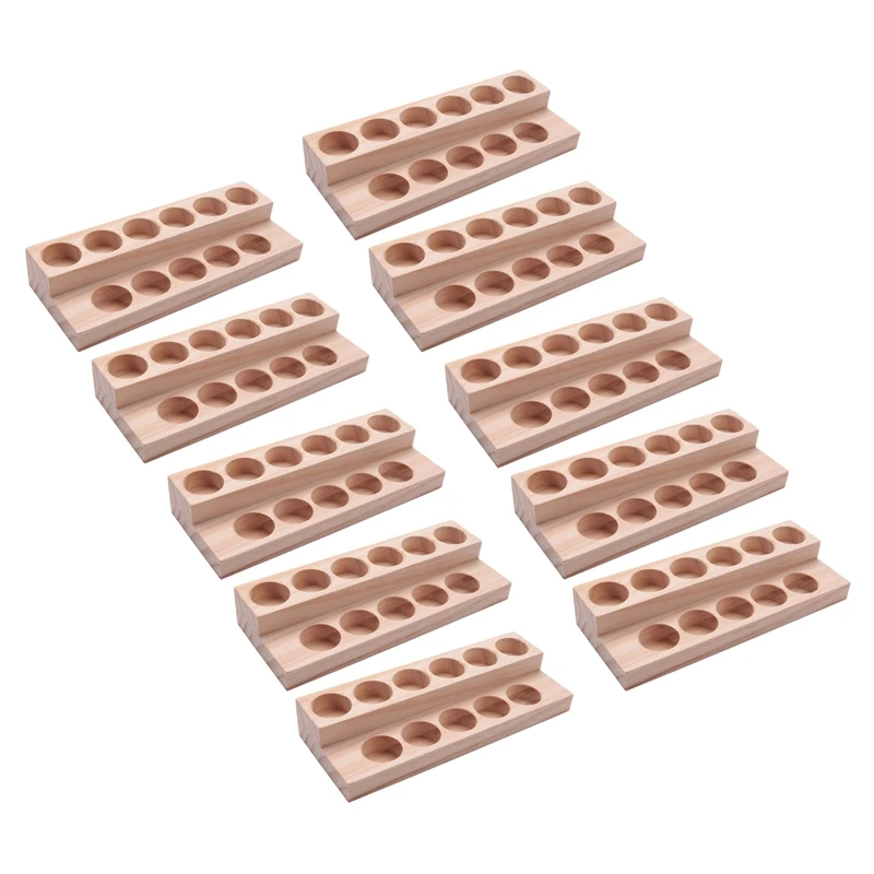

BMBY-10X 11 Holes Wooden Essential Oil Tray Handmade Natural Wood Display Rack Demonstration Station For 5-15Ml Bottles