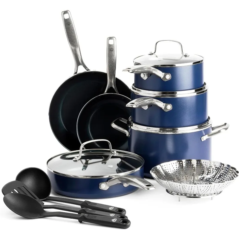 

Blue Diamond Cookware Diamond Infused Ceramic Nonstick, 14 Piece Cookware Pots and Pans Set, PFAS-Free, Dishwasher Safe, Oven