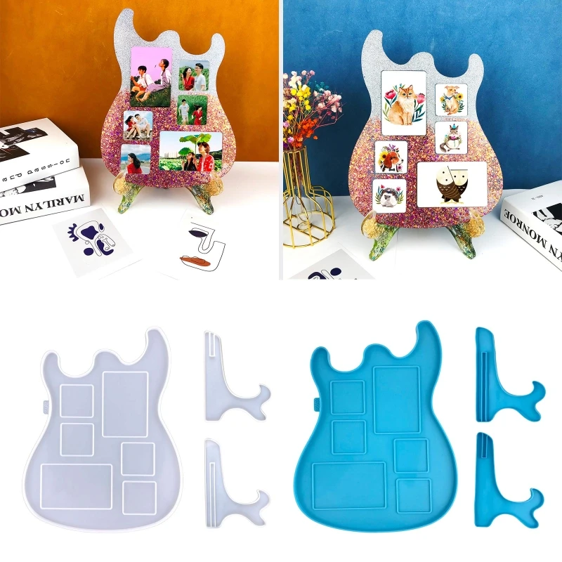 

2Pcs/1Pc Guitar Photo Frame Glue Mold Diy Photo Frame Pendant Wall Decoration Guitar Photo Frame Desktop Ornament Silicone Mold