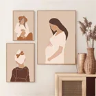Плакат на стену в скандинавском стиле с изображением беременной женщины, с надписью любовь, мать и ребенок, модные художественные принты, современные картины, декор для гостиной