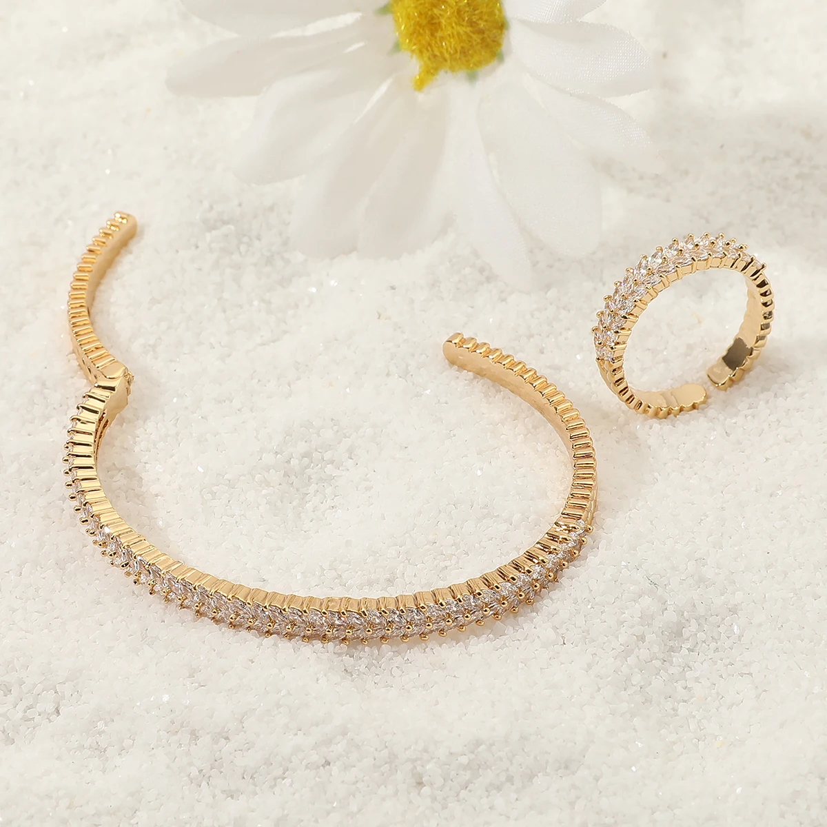 Модный умный Браслет-Багет с кубическим цирконием AAA и кольцо геометрический