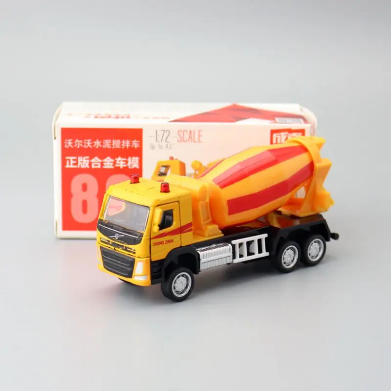 Coche de juguete de Metal fundido a presión, camión mezclador de cemento a escala 1:72, camión de ingeniería, Colección educativa, regalo, caja de partido para niños