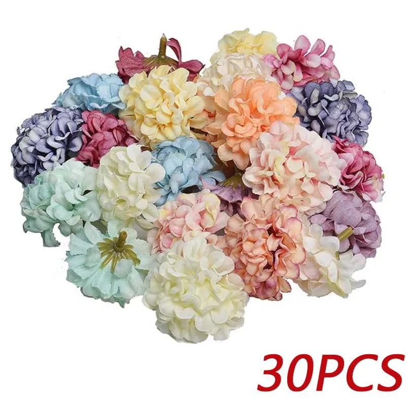 

10/30pcs Candy Ball Silk Hydrangea Artificial Flower Heads For Home Wedding Decoration Christmas DIY Wreath Craft Fake Flowers