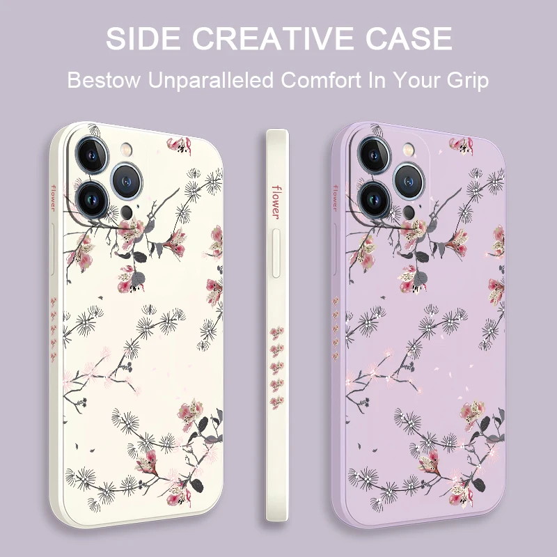 Красивый розовый чехол с падающими цветами для iPhone 16 15 14 13 Plus Pro Max