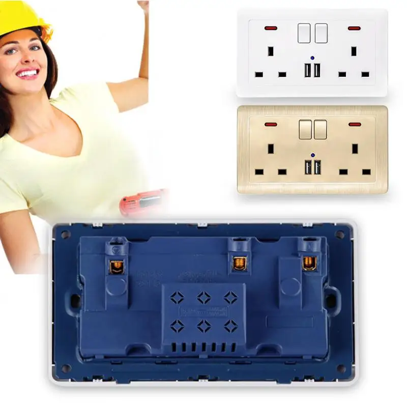 

UK Single/Dual Wall Plugs Socket Panel Standard 3.1 USB Outlet Wall Plate 13A 3-Holes Dual USB Ports Charge Plates With OFF/ON