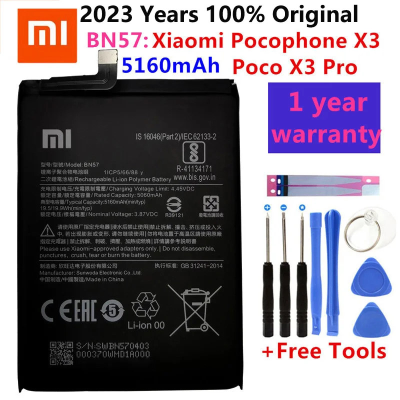 

2023 Высокое качество 100% оригинал Новый Xiao mi BN57 5160 мАч аккумулятор для телефона Xiaomi Pocophone X3 Poco X3 Pro сменные батареи
