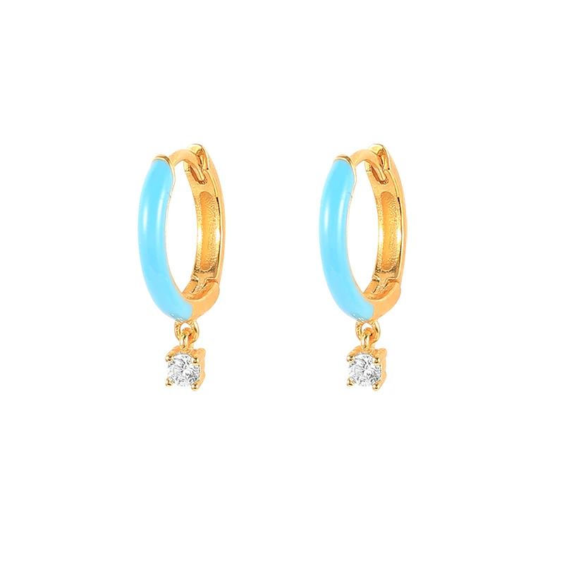 

S925 Silver Clear CZ White Blue Enamel Dangle Earrings Bohemia For Ladies Party Fashion Trend The Same Accessories Earring Gifts