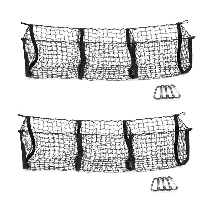 

2X Pocket Trunk Storage Bag Storage Heavy Cargo Net Suitable For Car SUV Pickup Bed Black Mesh Belt 8 Hooks And Loops
