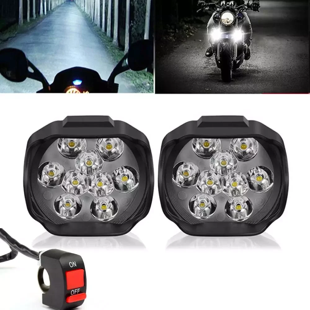 

Motorcycle Auxiliary Headlight Spotlights 9 LED 15W Fog Lamp White Work Light Daytime Running Lamp For Scooter Electric Bicycle