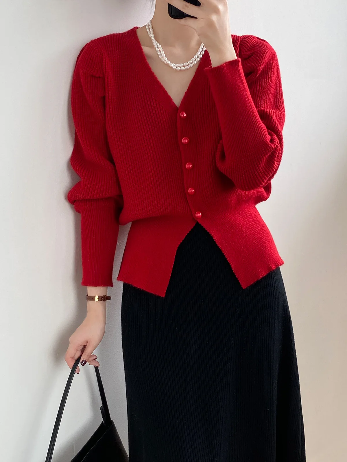 

Женский однобортный Кардиган с V-образным вырезом и длинным рукавом