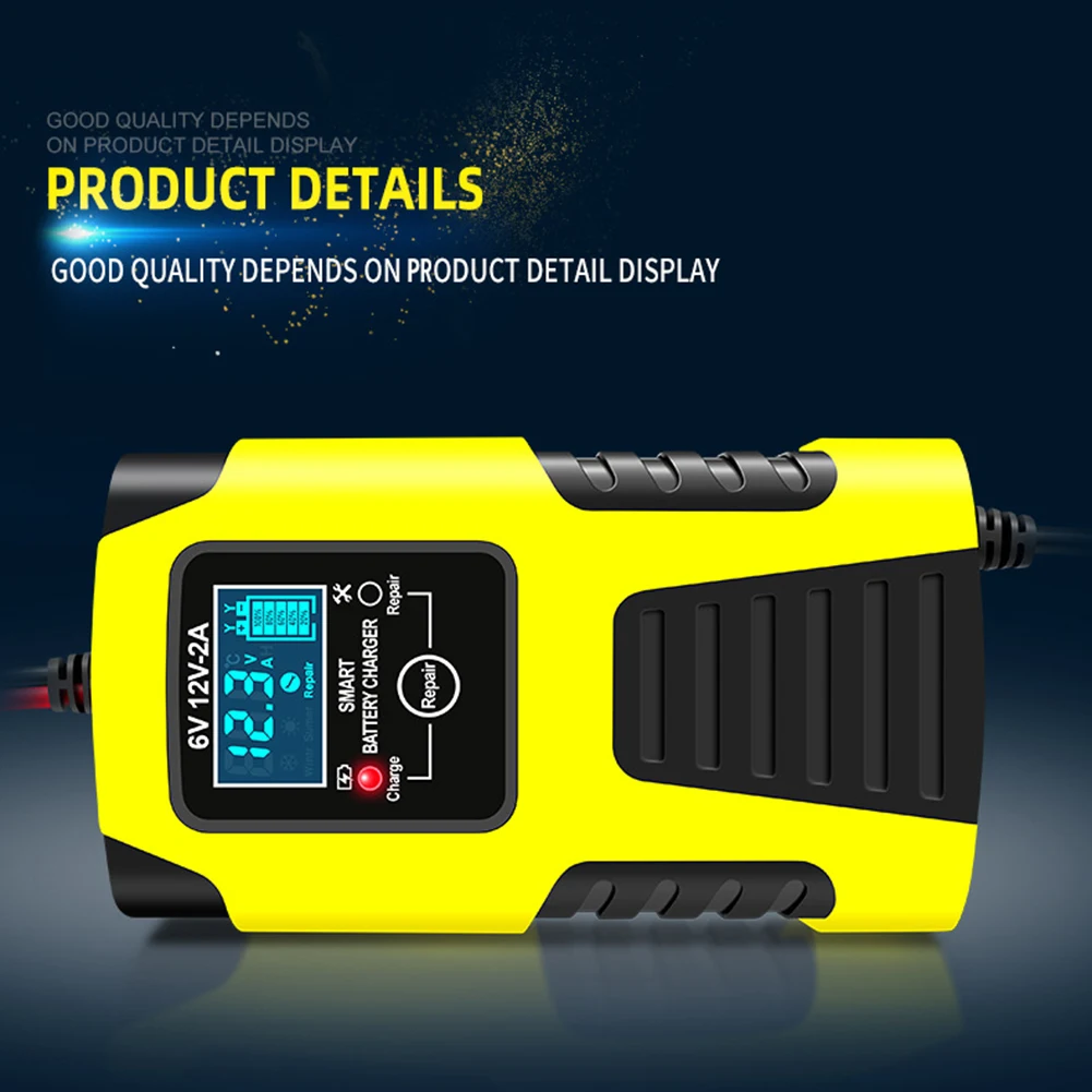

Battery Charger 6V 12V 3 Stages Automatic Repair Charging Cable LCD Display Power Bank for Car Motorcycle