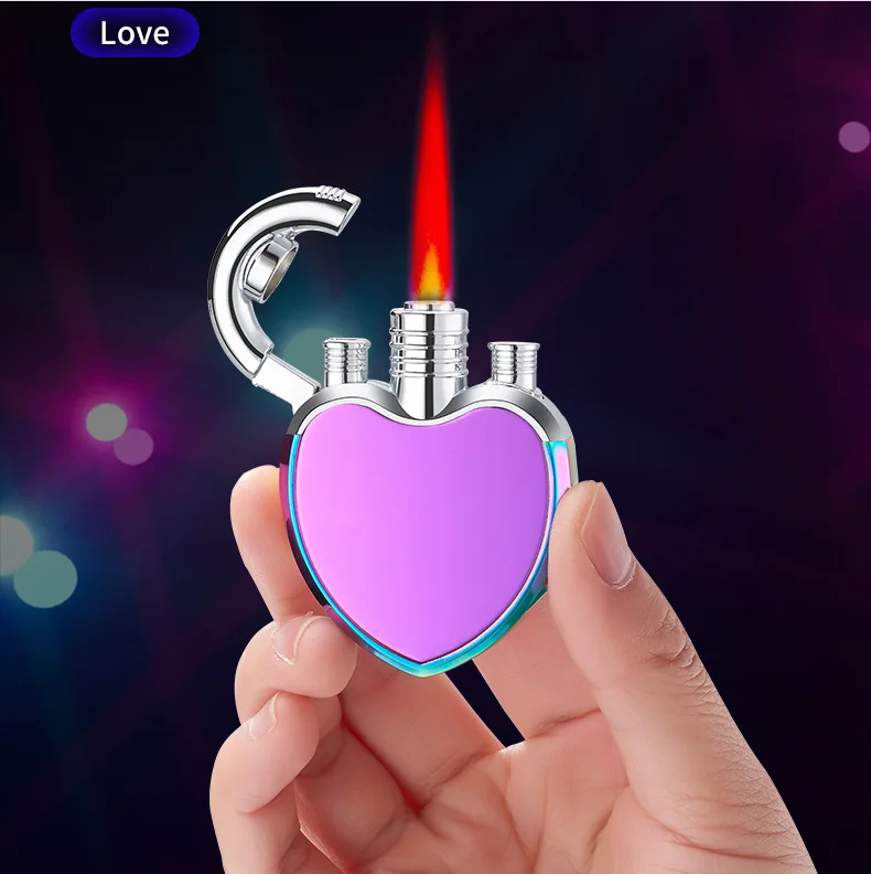 Portable Creative Fashion Metal Love Butane Gas Lighter Cool Red Flame Ladies Cigarette Gadget Men's Gift Small and Cute